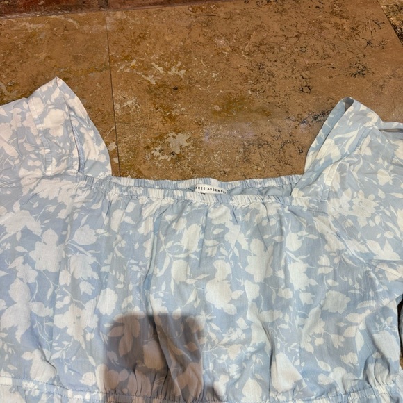 Free Assembly womens square neck floral cottagecore boho peasant blouse blue XXL - Picture 5 of 7